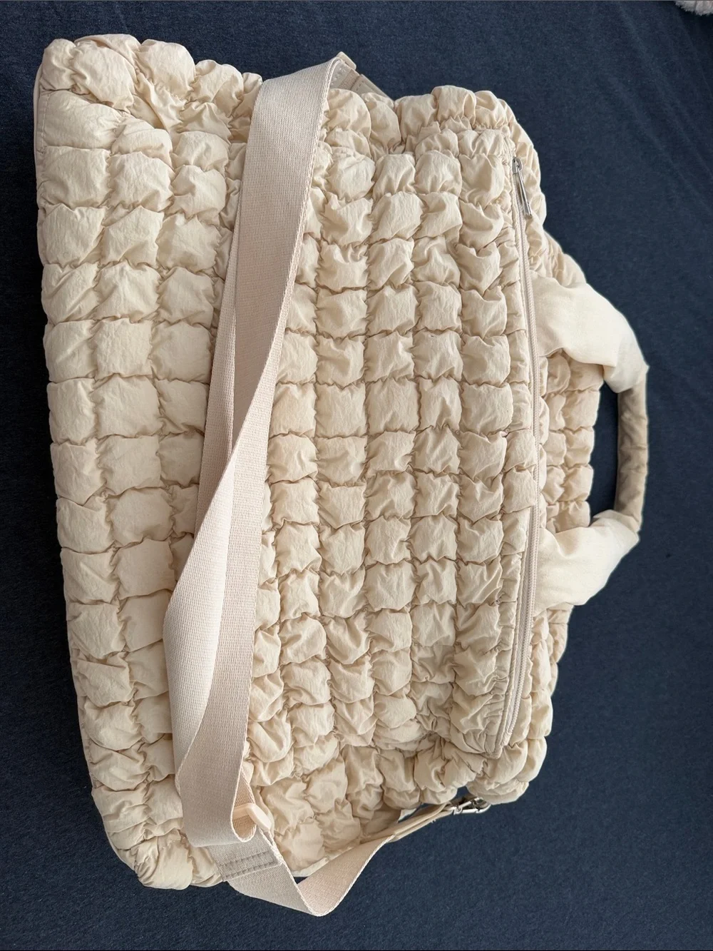 Women's Cream Quilted Laptop Tote Bag with Detachable Strap